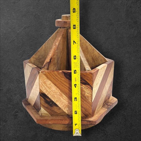 Solid Wood Rotating Chevron Caddy 8.5" Rustic Desk Organizer Inlay Decor Turns - Picture 9 of 9